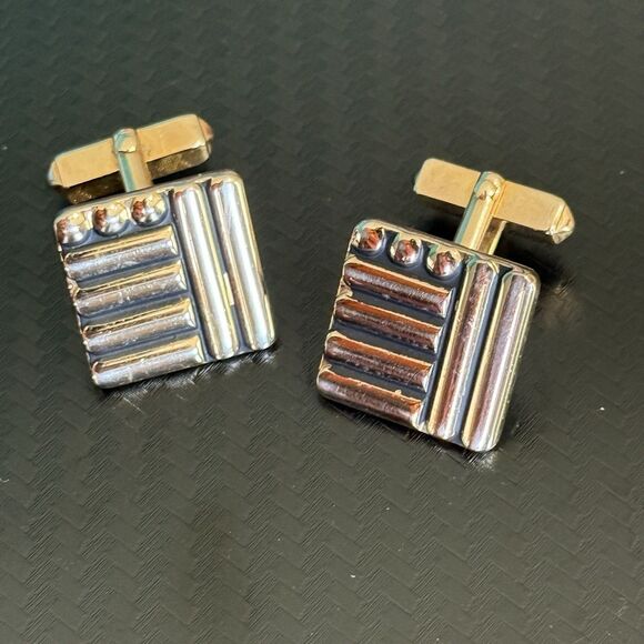 Vintage Gold & Black Swank Cufflinks - Picture 1 of 5